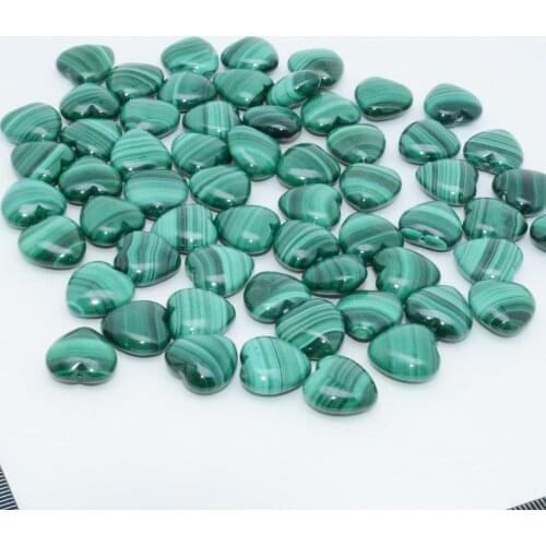 Natural Malachite Half Drilled Heart Beads 15mm, 5 Beads / Lot