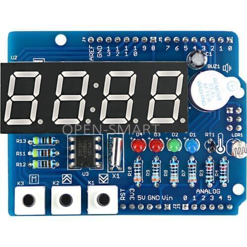 Clock Shield RTC module DS1307 module Multifunction Expansion Board with 4 Digit Display Light Sensor and Thermistor For Arduino