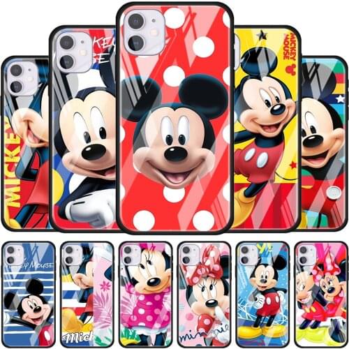 Cute Mickey Disney Mouse for Apple iPhone 12 Pro Max Mini 11 Pro XS Max X XR 6S 6 7 8 Plus Luxury Tempered Glass Phone Case