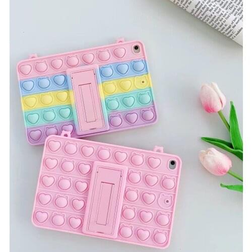 Kids Silicone with strap Case For Samsung Galaxy Tab A7 Lite 2021 SM-T220 SM-T225 Relive Stress Push Bubble Rainbow Tablet Cover