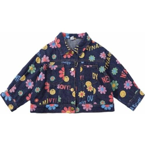 Cultiseed Baby Girls Cute Color Floral Print Denim Jeans Jackets Children Kids Autumn New Long Sleeve Casual Coats Outerwear Top