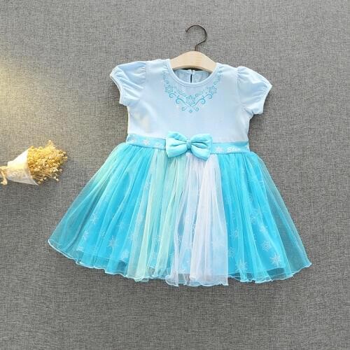 F5168 Fairy Snowflake Print Princess Party Girls Dress A-line Sundress Summer Kids Dresses For Girls Wholesale Baby Girl Clothes
