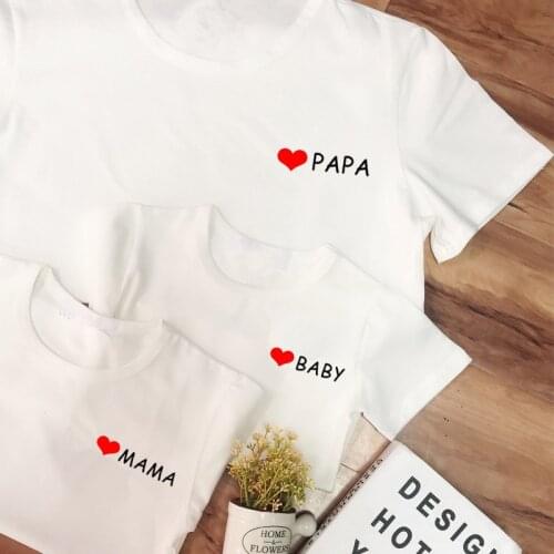 Lovely PAPA MAMA BABY Print Father Mother Kids Family Matching Clothes Summer Cotton Short Sleeve Tshirt Price for One Clothes