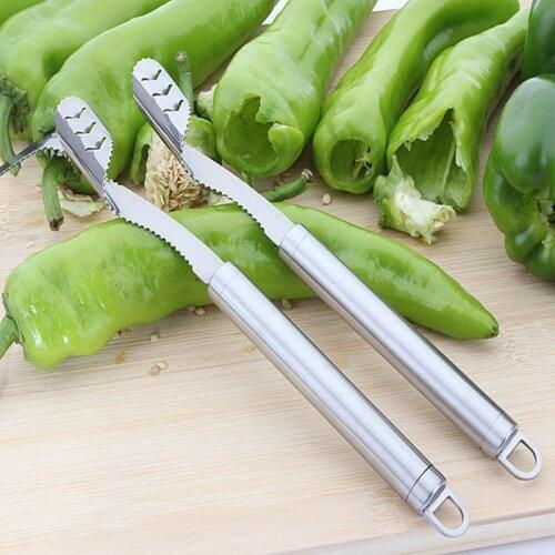 New Vegetable Tool Stainless Steel Jalapeno Pepper Corer Tool Serrated Edge Coring Tool Serrated Seed Remover Kitchen Tools