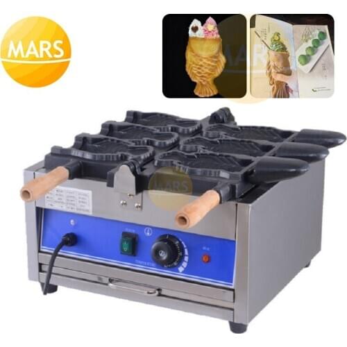 Commercial 2000W Non-stick Taiyaki Maker Machine with Open Mouth for Ice Cream Fillings Electric Fish Shape Waffle Cone Maker