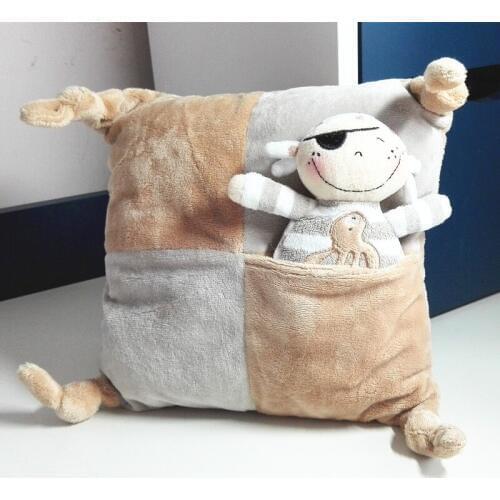 Brown Plush Toys Set Striped Pirate + Cushion With Pocket New Infant Baby Soft Cute Sets Childrens Birthday Gifts