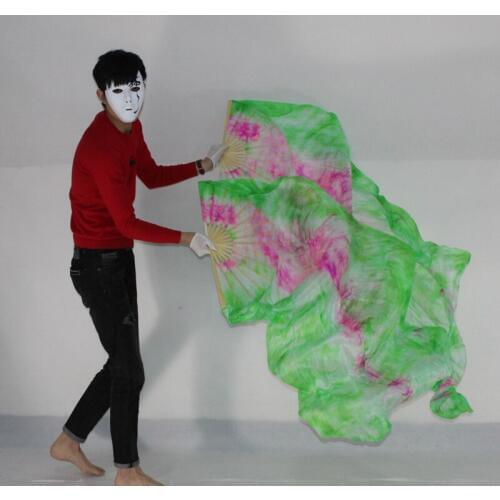 Hot-Sale tie-dye 100% real silk Oriental Dance Fan Veils Sexy Colorful bellydancing silk Fans Performance Veil Fans high quality