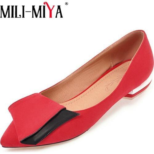 MILI-MIYA Casual Women Pumps Faux Suede Pointed Toe Square Heels Slip-On Low Heels Handmade High Quality Plus Size 34-46