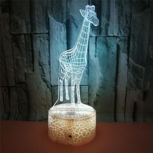 Lovely Giraffe 3D Night Light Acrylic 7 Color Changeable Animal Nightlight USB Crack Base Bedroom LED Lamp Childrens Gift