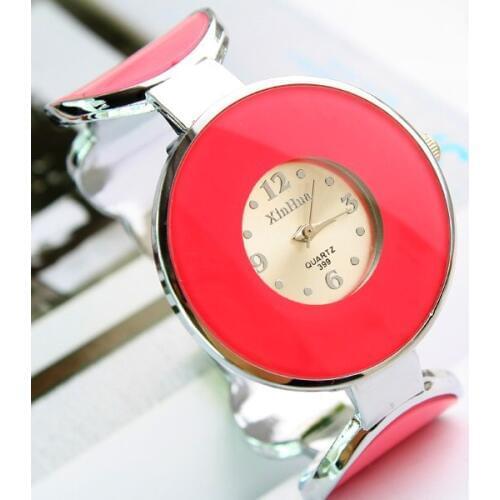 Fashion Womens Quartz Analog Flower Pattern Big Dial Silver Alloy Band Bracelet Watch Heart-shaped petals bracelet Wristwatches