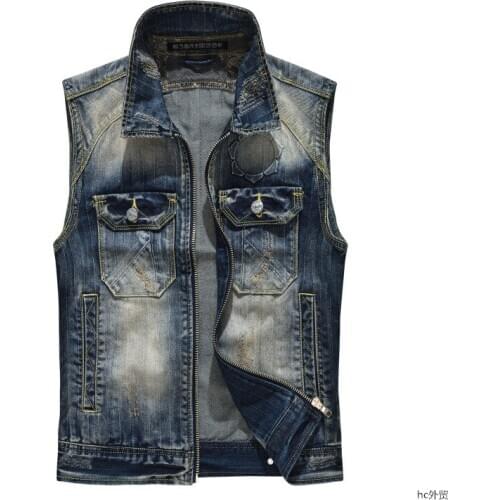 Motorcycle Mens Zipper Biker Vest Fashion Floral Print Hip Hop Denim Vests Punk Rock Cowboy Waistcoat Sleeveless Jacket Coat