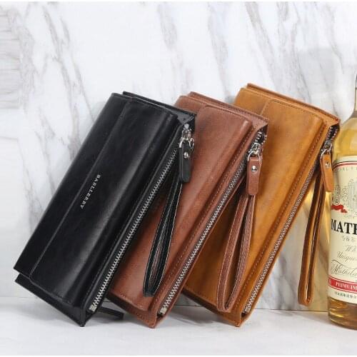 Mens business long zipper wallet Korean multi function zipper handbag retro large capacity mobile phone bag