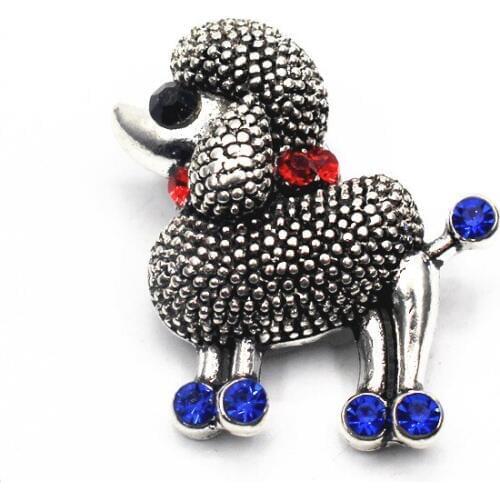 Newest 1pcs/lot Rhinestone Metal Poodle Snap Buttons Fit 18mm/20mm Snap Bracelets Pendant DIY Snap Woman Jewelry