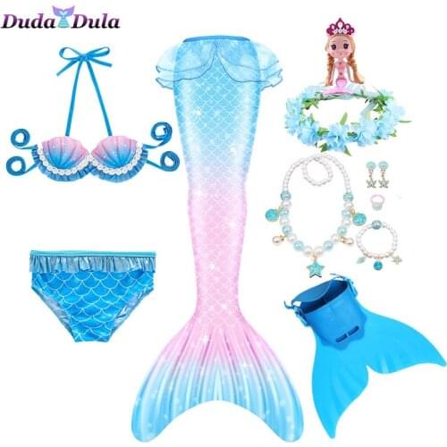 2021 NEW Arrival Rainbow Pink Mermaid Tail Swimsuit with Fin for Kids Girls Holiday Dress Costume Girls Swimwear Bathing Suit