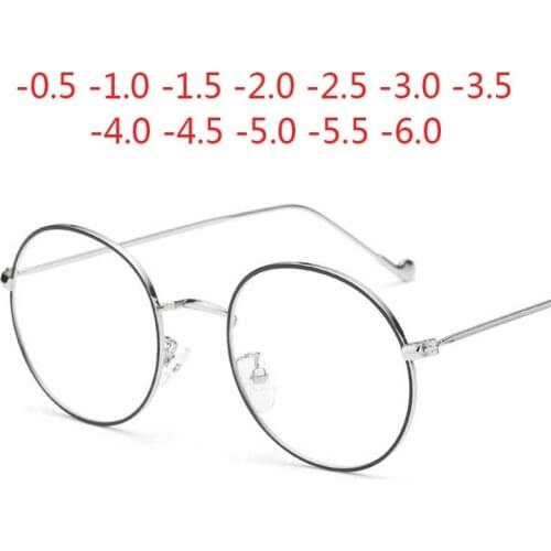 Women Round Metal Glasses Frame With Degree Men Ultralight Finished Myopia Glasses -0.5 -1 -1.5 -2 -2.5 -3 -3.5 -4 -4.5 -5 -6