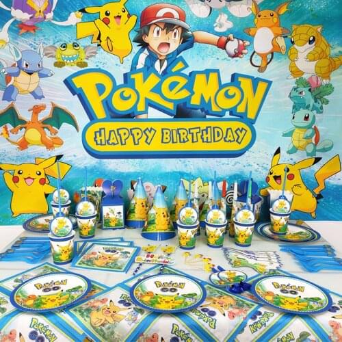Pokemon Pikachu birthday party Disposable decorations tableware Set Plate Cup cake topper Birthday Party Supplies Action Figure