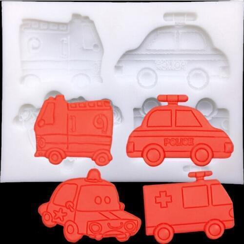 Wholesale 10 pcs Ambulance Fire Engine Taxi Police Car Silicone Sugarcraft Cupcake Baking Mold Fondant Cake Decorating Tools