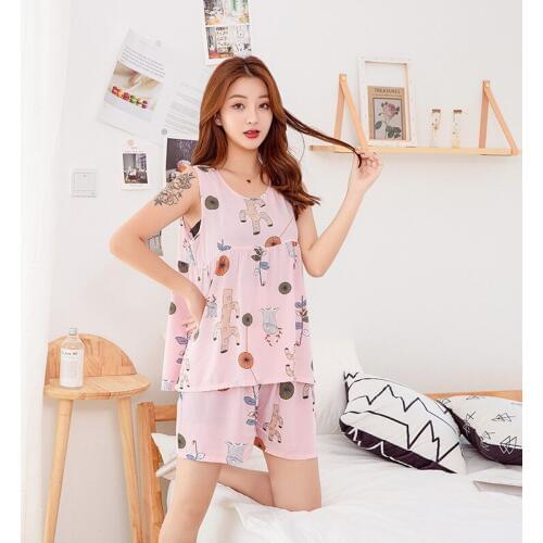 Women Pajamas summer cotton silk Two piece Set Korean Cute Thin fresh Student Large Size women pajama sets pajamas for women