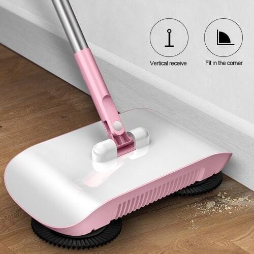 Stainless Steel Sweeping Machine Hand Push Magic Broom Dustpan Automatic Sweeper 360° Rotatable Handle Household Cleaning + Mop