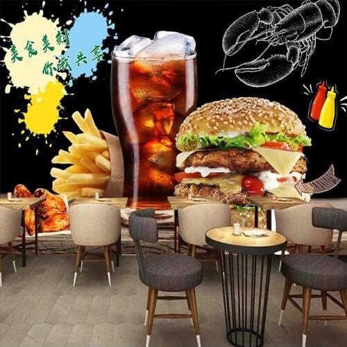 Custom Photo Wall Paper Self-adhesive Wall Sticker Restaurant Cafe Burger Shop Wall Decoration Poster Mural Papel De Parede 3D