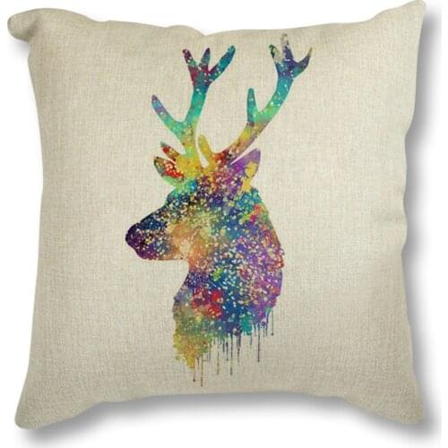 Nordic Style Cotton Linen Bedding Lumbar Decorative Cushion for Sofa Watercolor Abstract Animal Deer Seat Cushion Throw Pillow