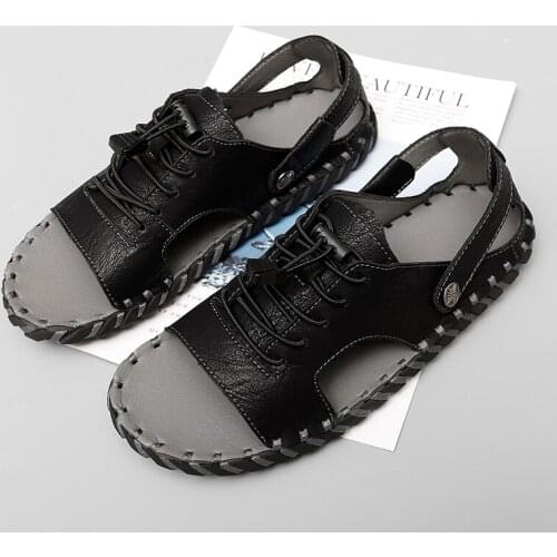2021 New Fashion Summer Mens Genuine Leather Sandals Summer Beach Sandals Comfortable Outdoor Beach Sandals Soft Shoes