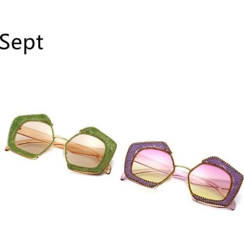 Sept Gravel Rhinestone Female Shades Irregular Sunglass Luxury Sunglasses Women Vintage Designer Rimless Sun Glasses