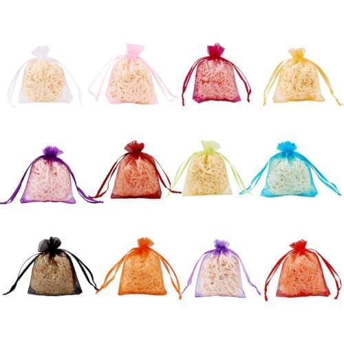 200pcs 10x8cm Organza Bags Jewelry Packaging Findings Rectangle Wedding Party Decoration Drawable Bags Gift Pouches PANDAHALL