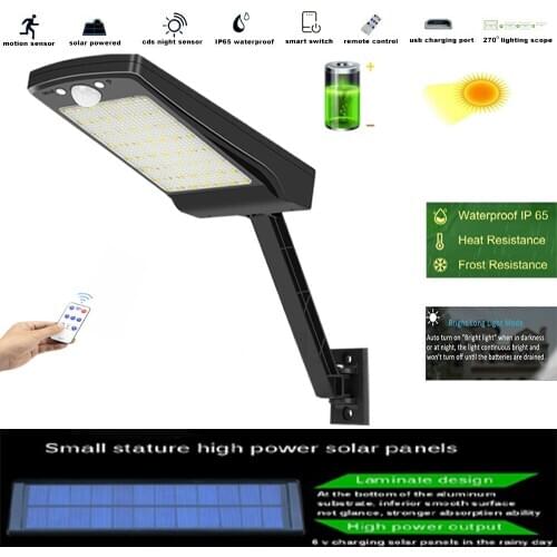 Outdoor Led Solar-Street-Wall-flood-Lamp Pir-Motion-Sensor Remote-Control Waterproof Garden-yard-path-lights