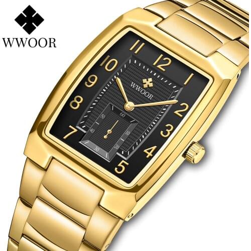 WWOOR New 2021 Design Casual Mens Watches Top Brand Luxury Waterproof Stainless Steel Gold Quartz Wrist Watch Relogio Masculino