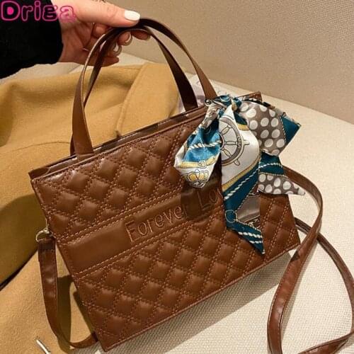 Driga Lingge Large Capacity Shoulder Bag Women 2021 New Fashion Handbags Silk Scarf Messenger Bags Pu Leather Solid Color Bags