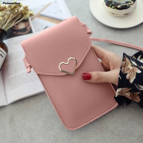 Women Bag For Phone Transparent Touch Screen Women Coin Purse Crossbody Shoulder Bag Girls Phone Bag Mini Heart Type Hasp Pouch