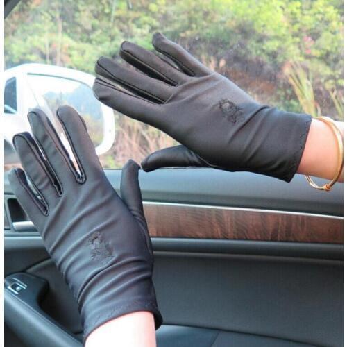 Womens spandex elastic dance gloves female short design embroidered sunscreen skin care spring and autumn thin gloves