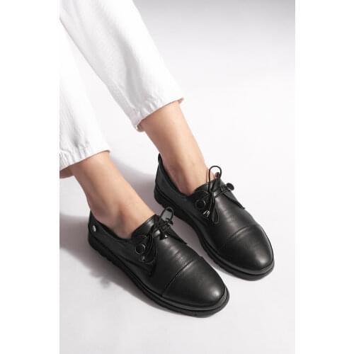 Marjin Women Demas Comfort Genuine Leather Casual Laced Shoes 2020 Winter and Autmn