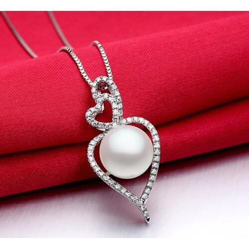 Sinya Natural pearl pendant charm necklace micro inlay cz stones high luster fashion design in 925 sterling silver women