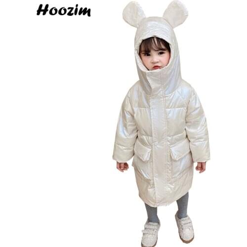 Winter White Duck Down Jacket For Girls 3 To 9 Years Beige Minimalist Solid Outerwear With Ears Blue Hooded Long Coat Boys Kids