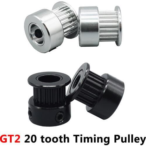 JKHJ 3D Printer Parts GT2 Pulley 20 tooth Bore 5mm 8mm 2gt teeth Timing Gear Alumium 6mm synchronous belt pulley 2PCS