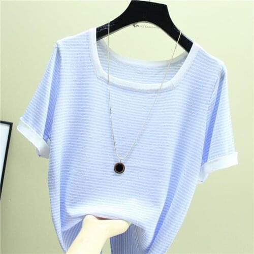 2021summer Fashion Square collar stripe sweater bottoming shirt womens thin pullover woman sweaters