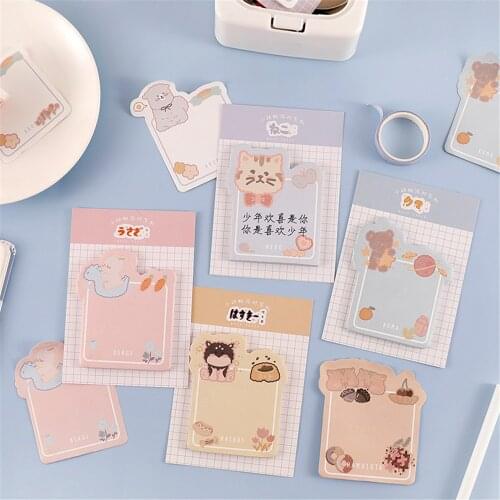 30 Sheets Cute Animals Memo Pads Kawaii Stationery Daily Schedule Planner Sticky Notes Message Notes School Office Writing Pad