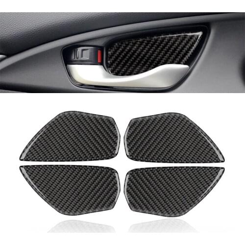 4 PCS Carbon Fiber Door Wrist Trim Inner Door Handle Decoration Cover Stickers for honda civic 10th gen 2020 2019 2018 2017 2016