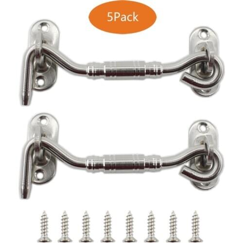 4'' Barn Door Latch,5PCS Back Gate,Heavy Duty Stainless Steel Gate Latch Lock,Cabin Hooks Eye Latch Hooks with Screws for Window