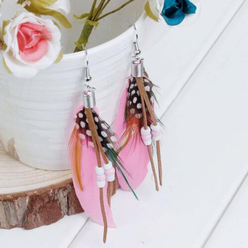 8Seasons Natural Feather Tassel Earrings White & Pink 10.2cm(4") long,Post/ Wire Size: (21 gauge),1 Pair Hot new