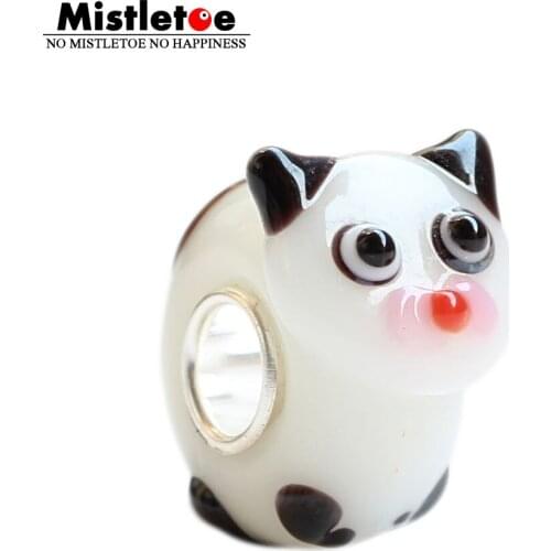 925 Sterling Silver Large Hole Murano Animal Cute Cat Charm Beads Glass European Style Fit European Bracelet Jewelry