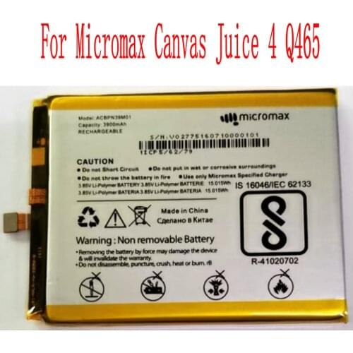 Brand new high quality 3900mAh ACBPN39M01 Battery For Micromax Canvas Juice 4 Q465 Mobile phone