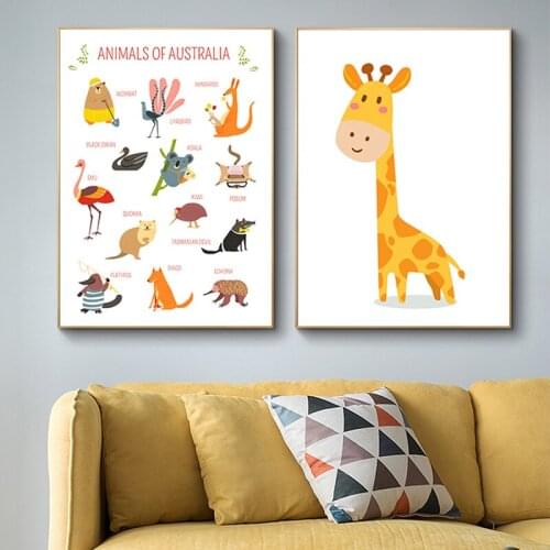 Nordic Abstract Canvas Painting Australia Wild Animal Educational Posters and Print Picture Modern For Nursery Baby Room Decor