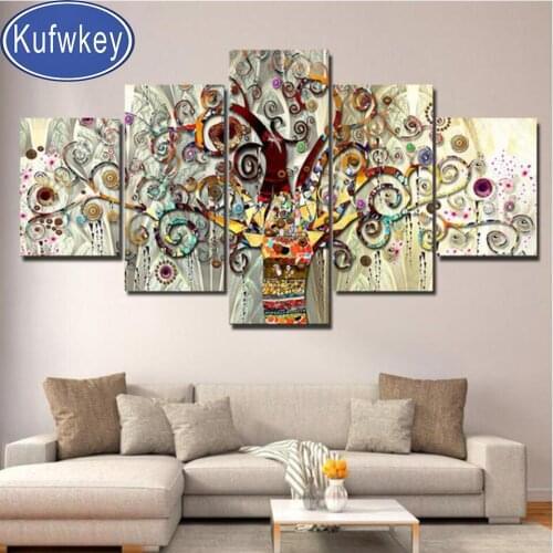 5 Panels diamond painting"Abstract rich Tree"full square round diamond embroidery Sale rhinestone Of Picture,home decoration