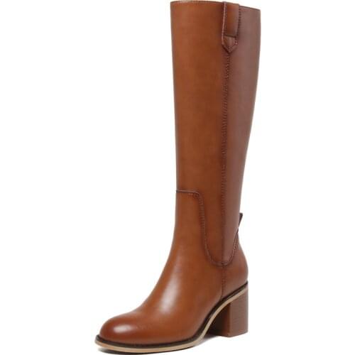 2021 thick high heels Chelsea Boots Genuine Leather Knee High Boots For Women Fashion Wedding Working Tight High Boots