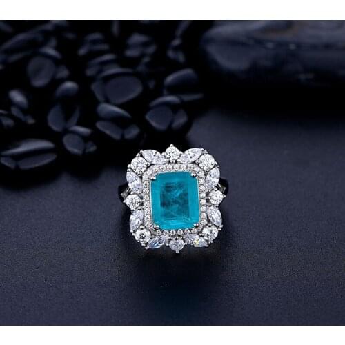 Brazilian Paraiba Tourmaline Gemstones Ring 9*11mm Genuine 925 Sterling Silver White Rhodium Rings For Women Engagement Size 5 9