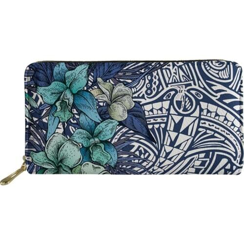 Brand Luxury Lady Purse Polynesian Traditional Tribal Printed Womens Leather Wallet Female Credit Card Holder Ladies Money Bags