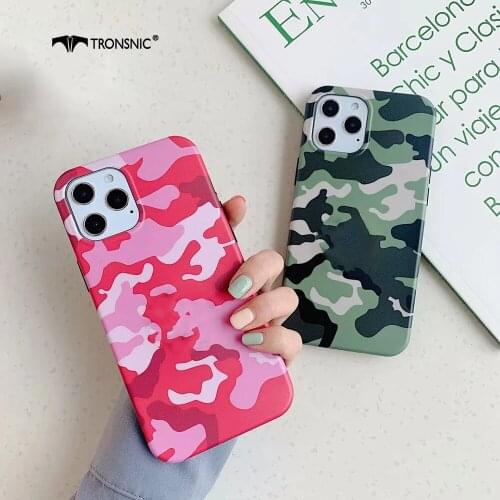 Camouflage Phone Case for iPhone 12 11 Pro Max XR Xs Max Soft Matte Pink Green Luxury Cases for iPhone 6s 7 8 Plus Cover Fashion